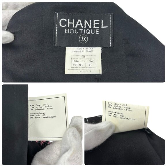 CHANEL Vintage 95A CC Logo Tweed Jacket #38 Pink Black Button Cotton [105548] - Picture 14 of 14